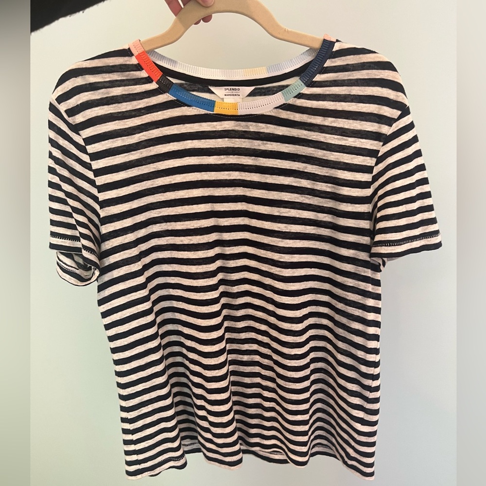 Splendid X Margherita Missoni Striped 100% Linen Shirt in Navy & White (Small)